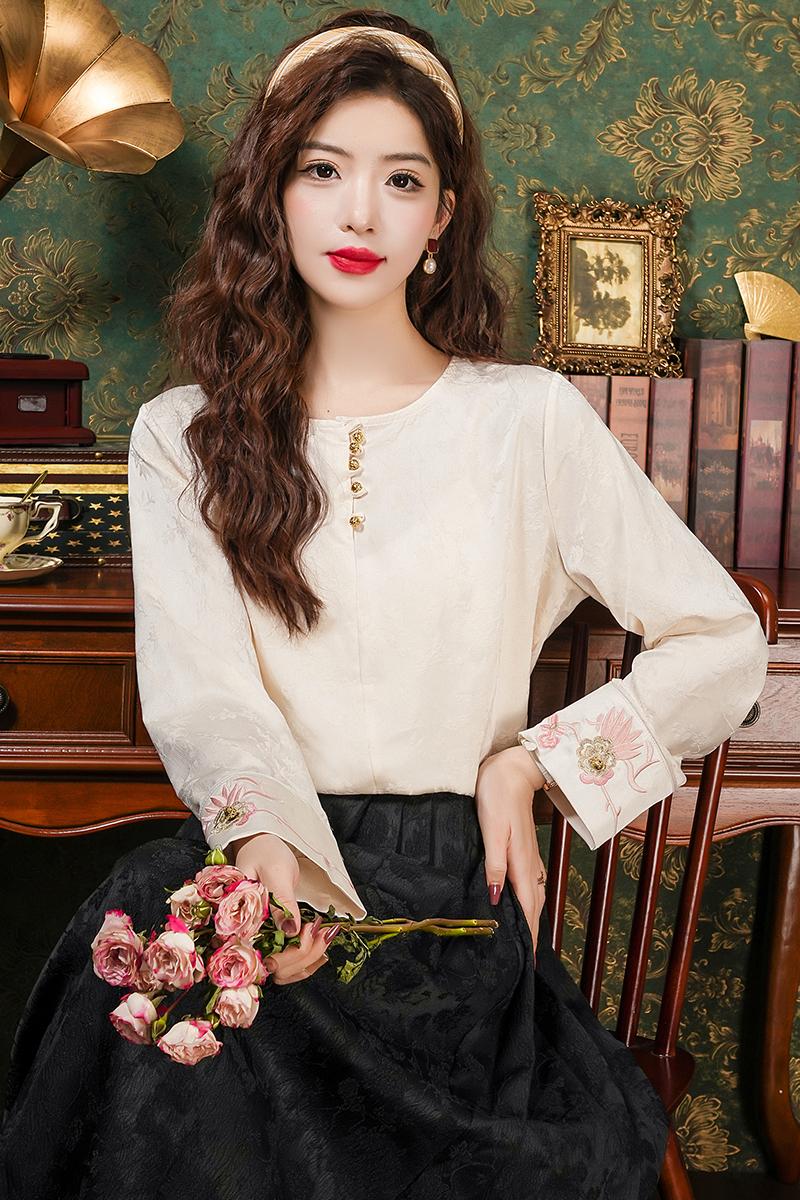 Chinese style embroidered shirt spring long sleeve tops