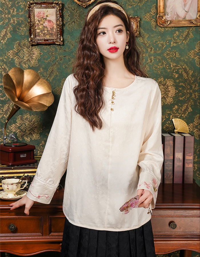 Chinese style embroidered shirt spring long sleeve tops