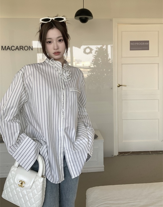 Spring all-match loose shirt stripe Korean style tops