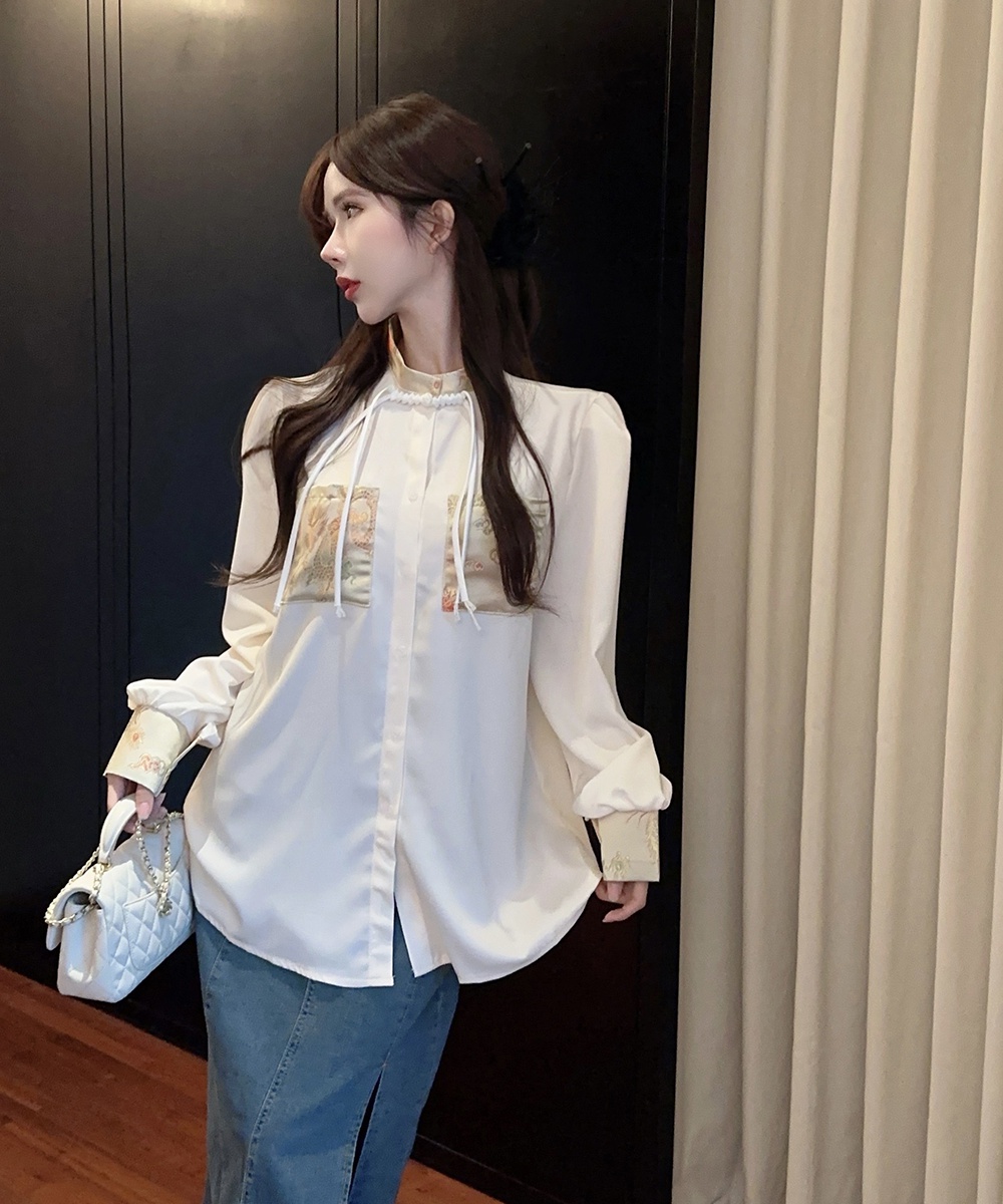 Loose sweet cheongsam long sleeve Chinese style shirt
