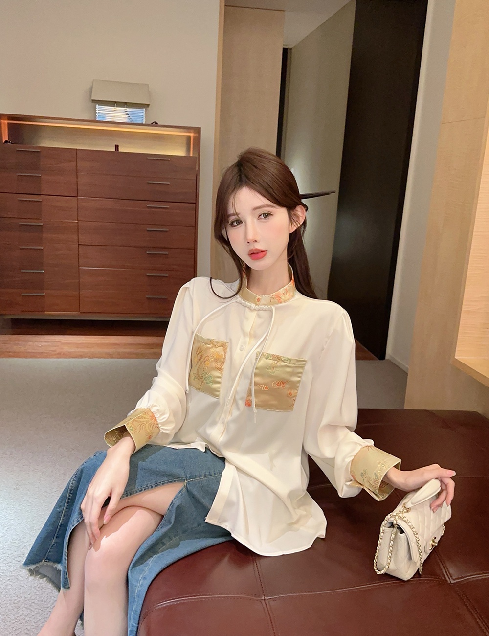 Loose sweet cheongsam long sleeve Chinese style shirt