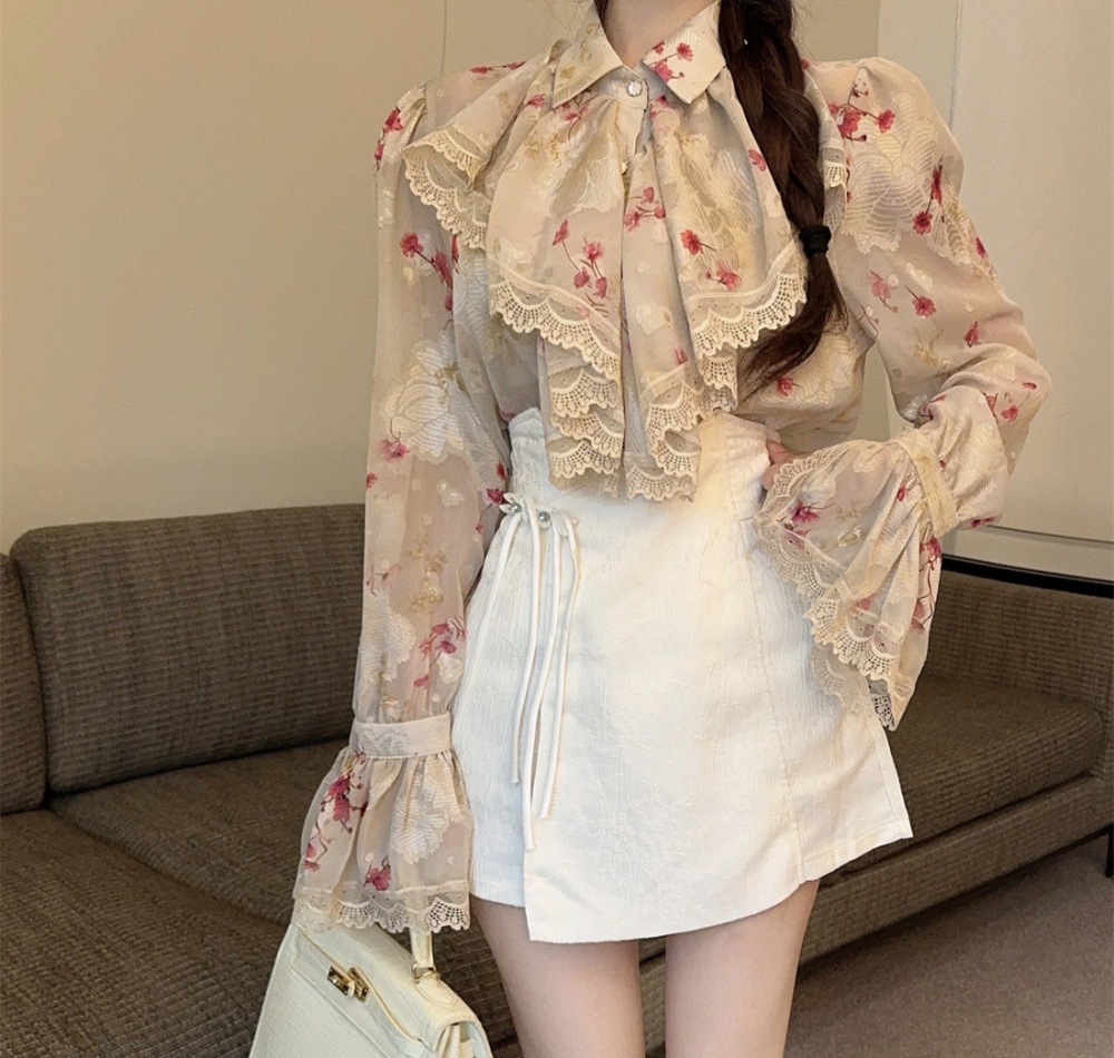 Lace relief shirt spring tops for women