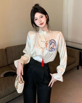 Chinese style embroidery long pants niche tops a set