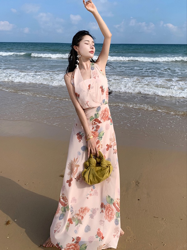 Summer floral strapless halter dress for women