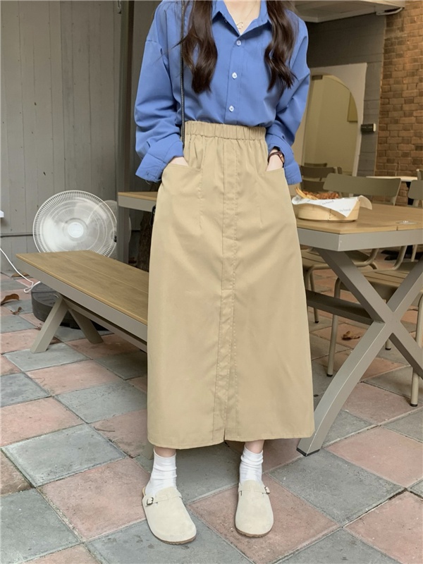 Khaki loose work clothing high waist retro skirt for women