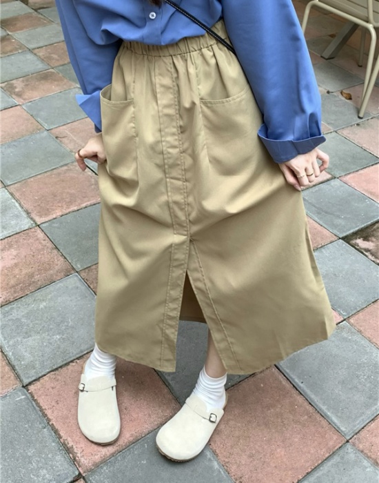 Khaki loose work clothing high waist retro skirt for women