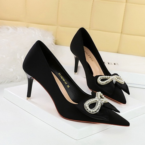 Rhinestone bow shoes low high-heeled shoes for women