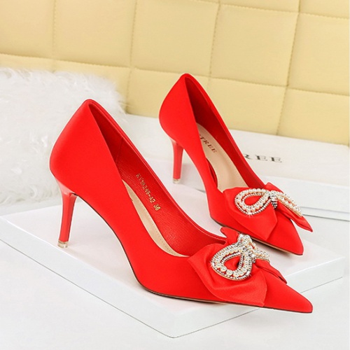 Rhinestone bow shoes low high-heeled shoes for women