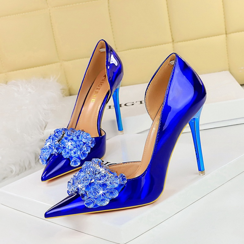 Rhinestone banquet high-heeled shoes bow pointed shoes for women