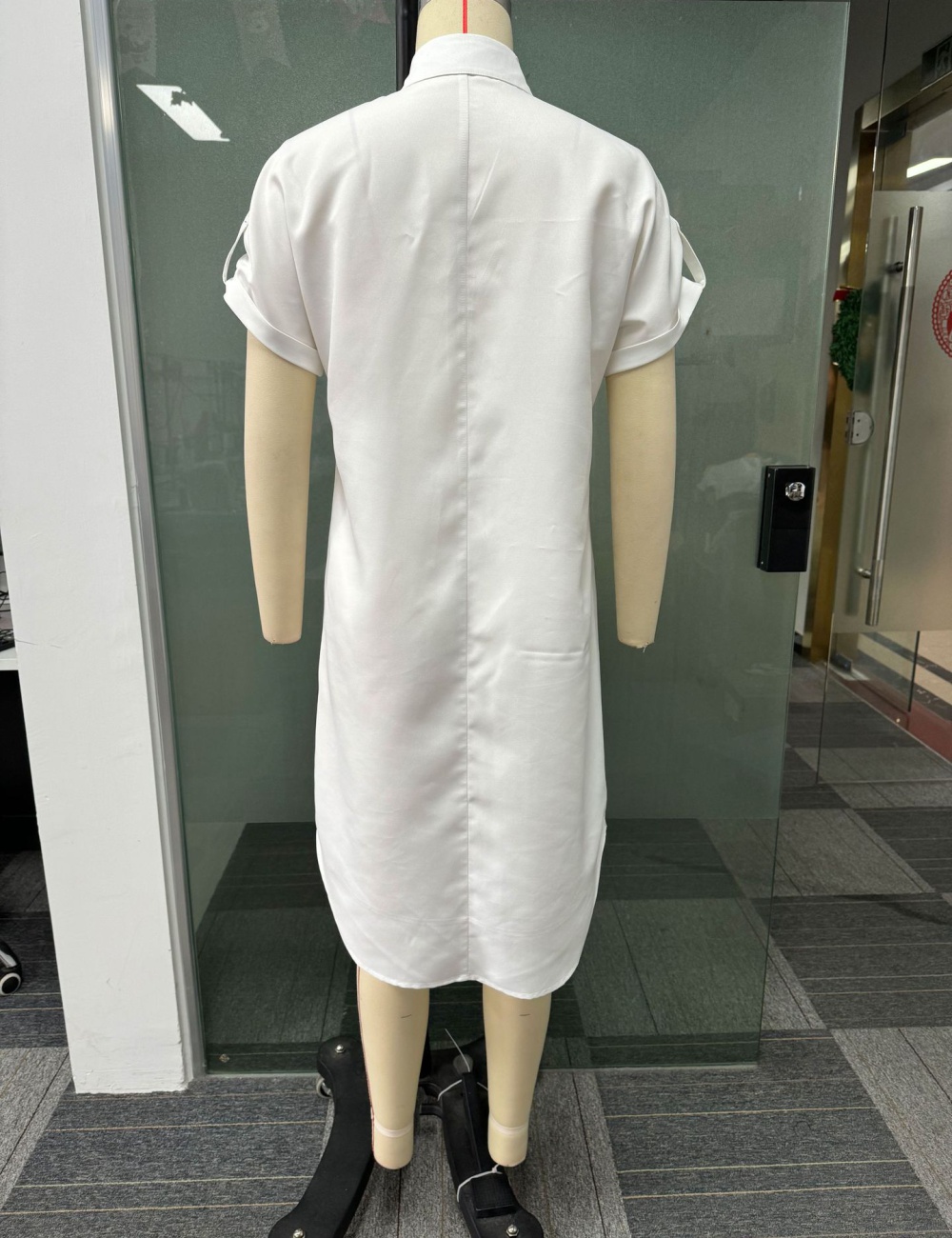 Lapel sexy V-neck dress short sleeve long pure shirt