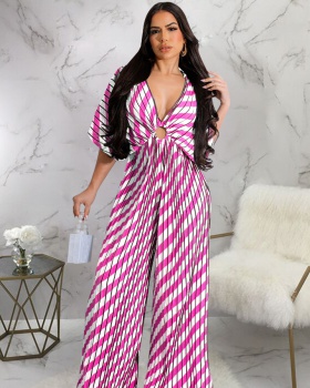V-neck European style Casual fashion jumpsuit for women