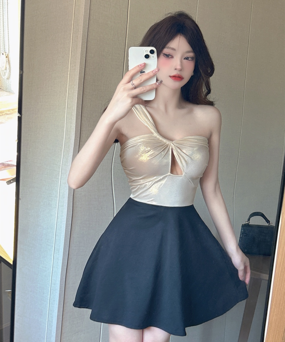 Sexy big skirt slim sloping shoulder nightclub dress