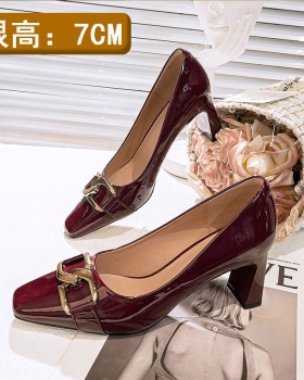 France style patent leather high-heeled shoes thick shoes