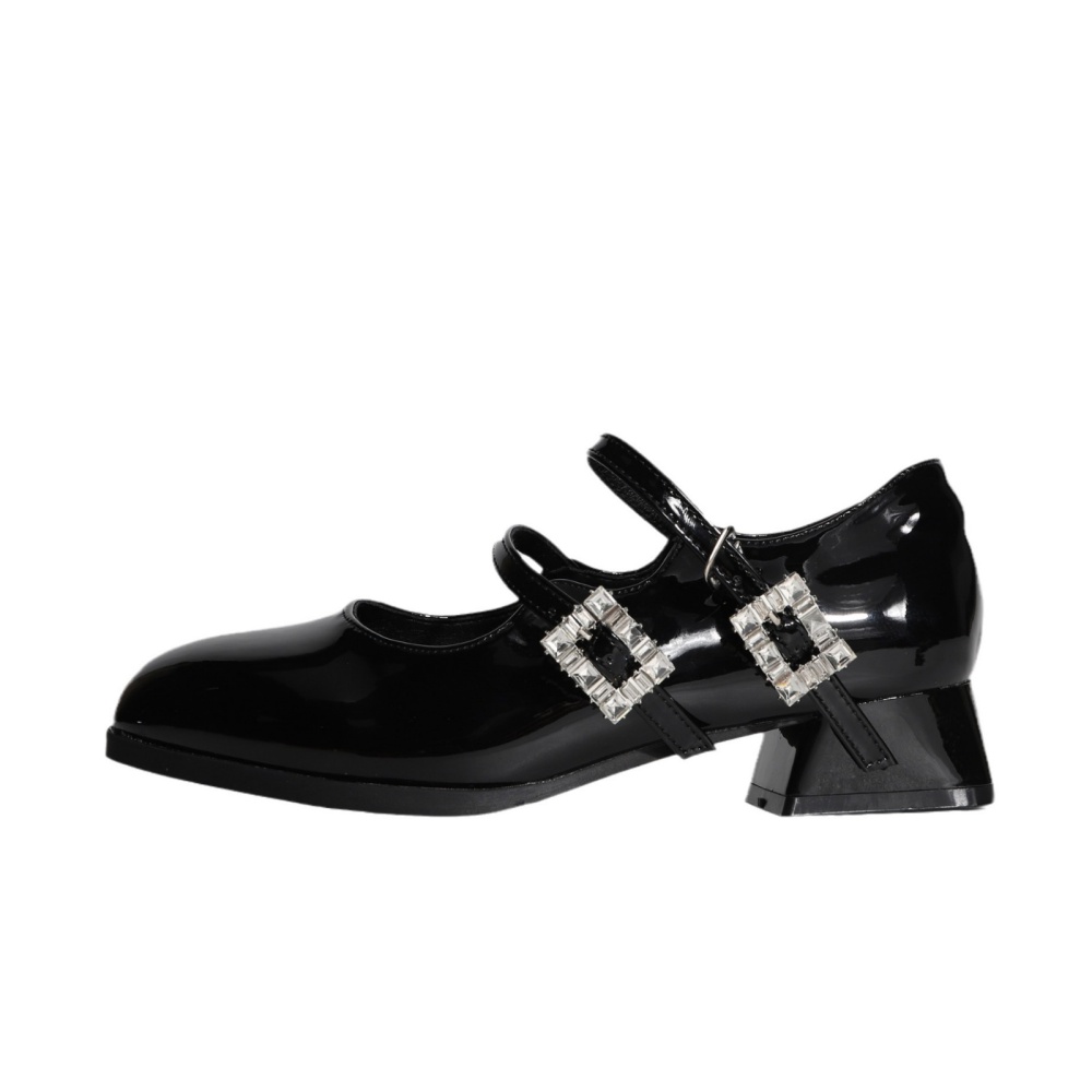 Side buckle crystal double row temperament shoes for women
