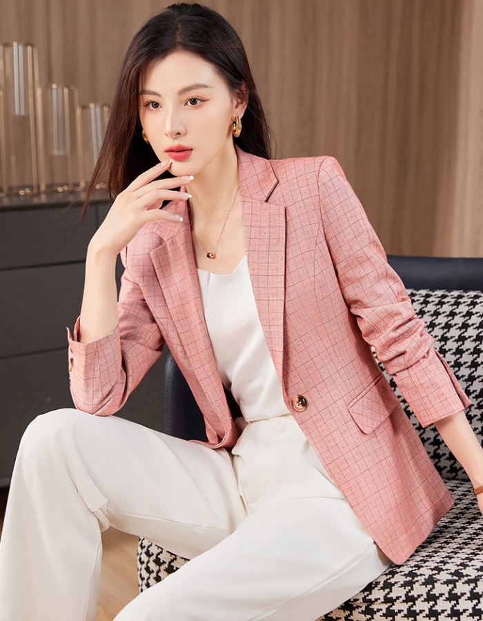 Pink Casual tops plaid business suit for women