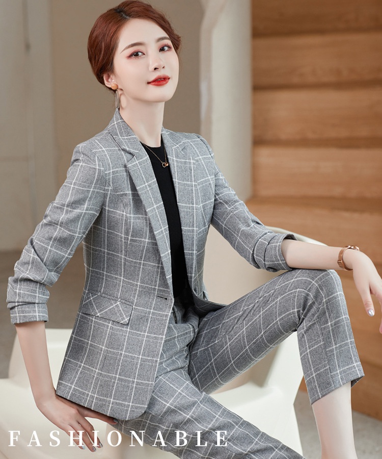 Plaid coat fashion business suit a set for women