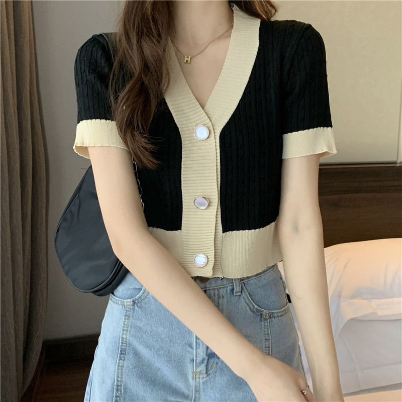 Summer loose short cardigan knitted Korean style tops