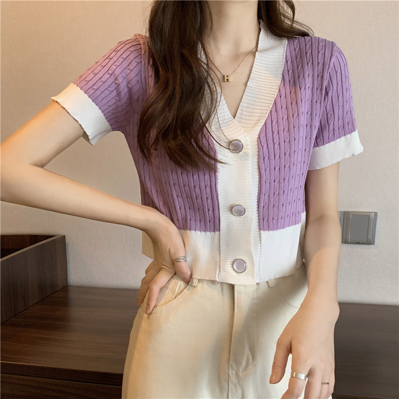 Summer loose short cardigan knitted Korean style tops