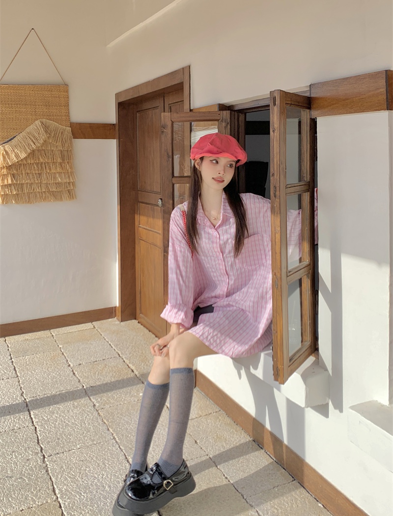 Long sleeve stripe coat Korean style shirt for women