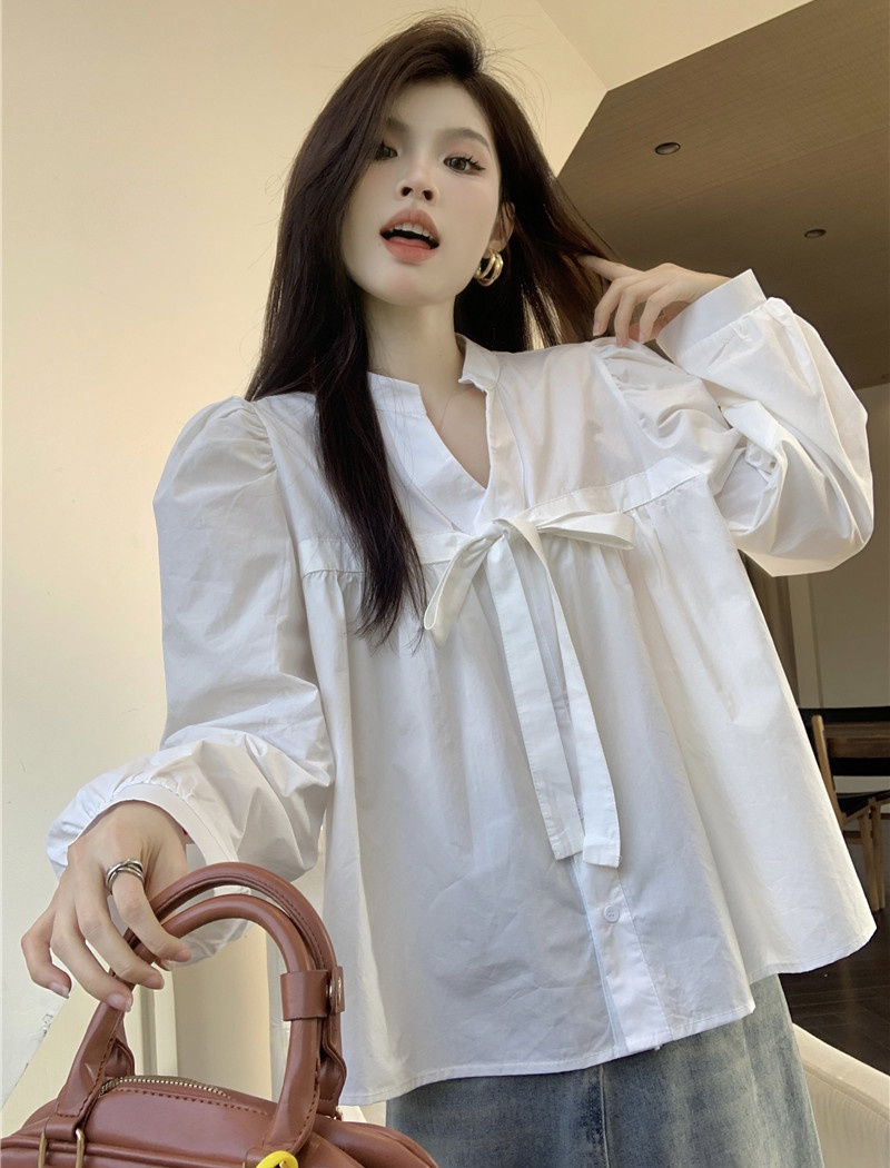 V-neck slim shirt frenum Korean style small shirt