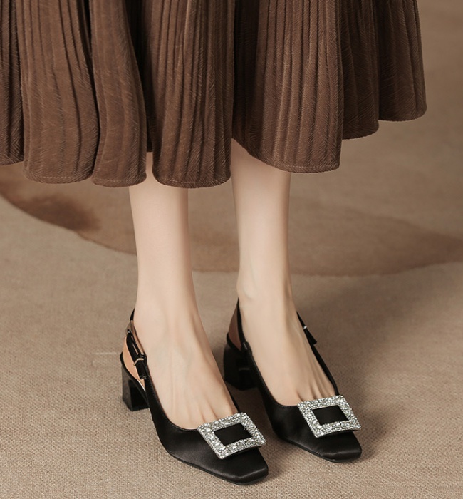 Square head summer high-heeled silk wears outside sandals