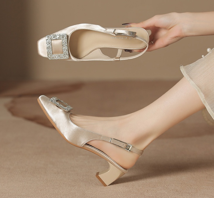 Square head summer high-heeled silk wears outside sandals
