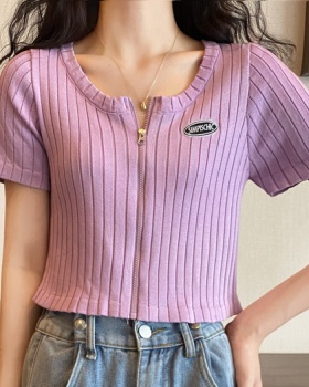 Short sleeve zip T-shirt spring and summer knitted tops