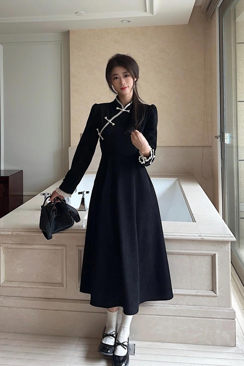 Chinese style slim fat long large yard dress