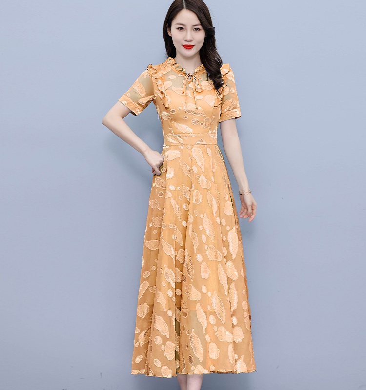 Big skirt colors chiffon jacquard dress for women