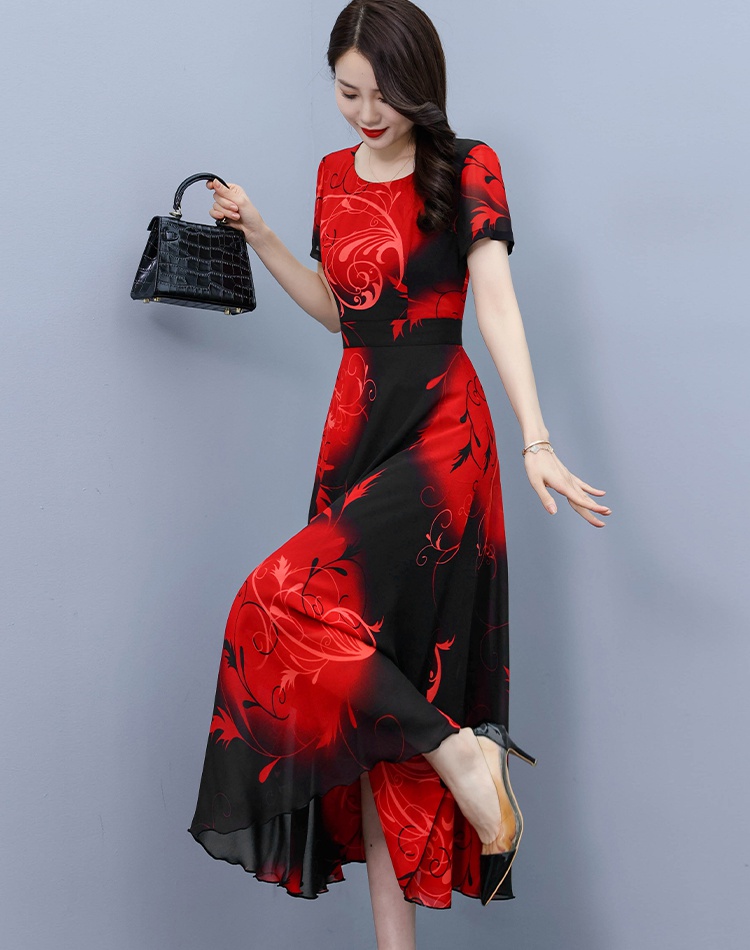 Fashionable printing long exceed knee dress for women