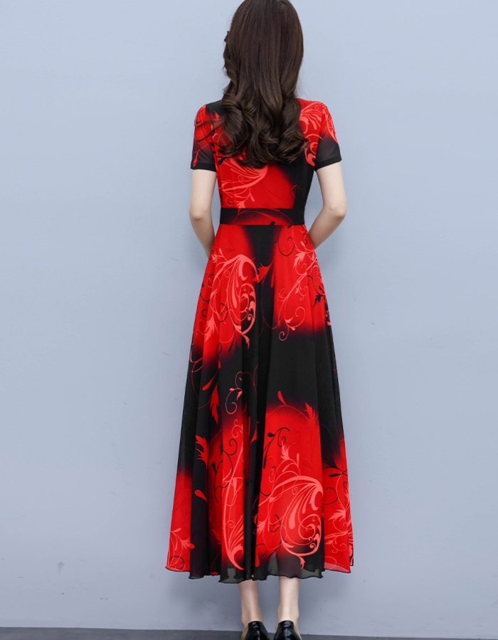 Fashionable printing long exceed knee dress for women