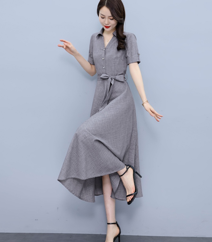 Western style temperament cotton linen summer dress for women
