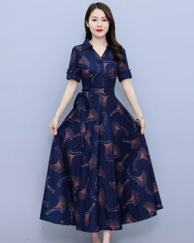 Printing Korean style long dress slim dress for women