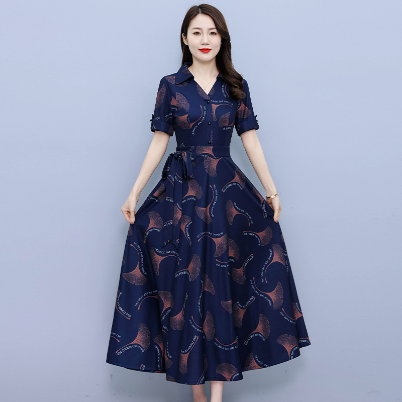 Printing Korean style long dress slim dress for women