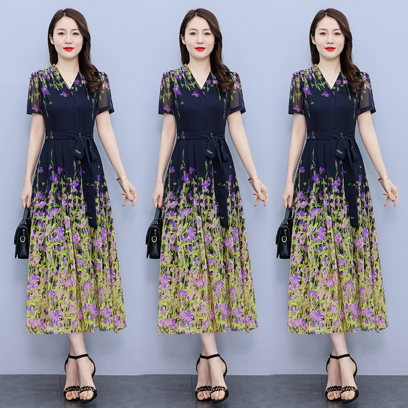 Printing long dress temperament dress for women