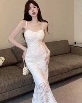 Sling white formal dress wrapped chest dress