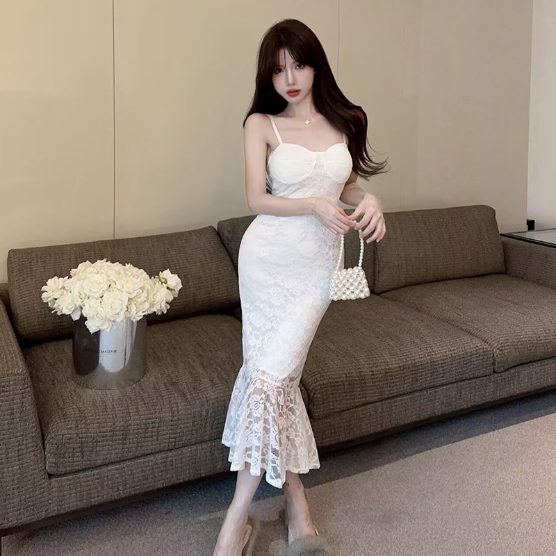 Sling white formal dress wrapped chest dress