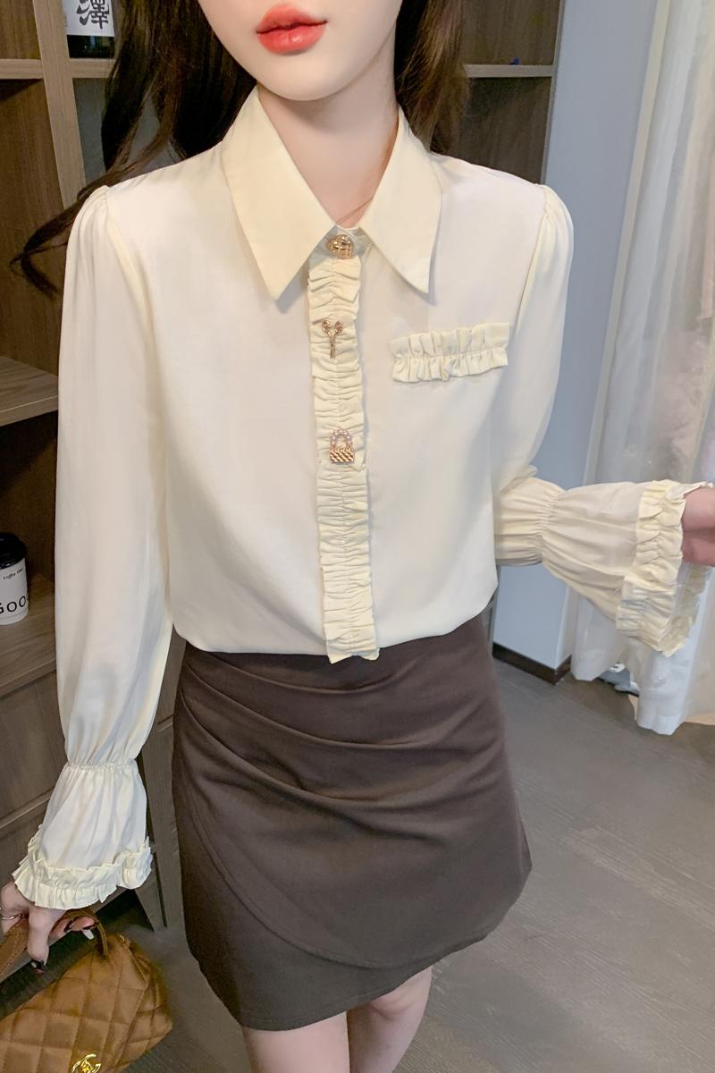 Slim spring tops all-match chiffon shirt for women