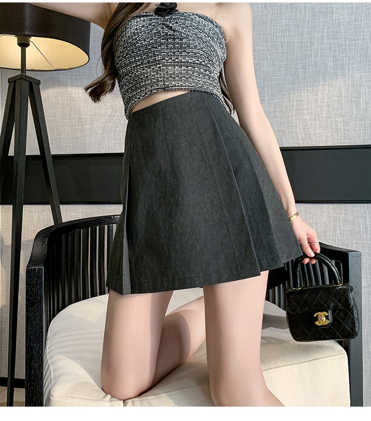 Denim pleated slim skirt spring and summer A-line pants