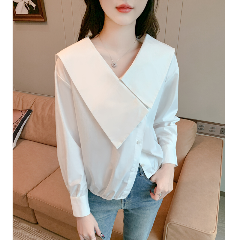 Simple irregular niche tops France style spring shirt for women