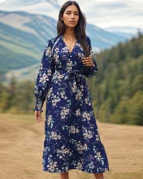 Printing long sleeve spring dress for women