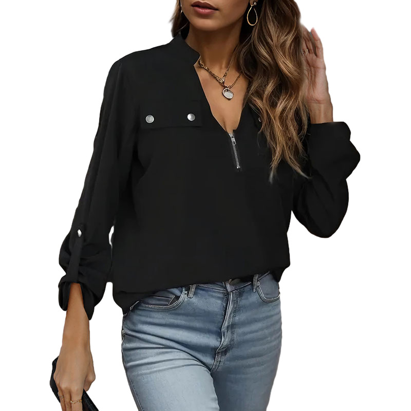 European style pullover long sleeve pure shirt for women