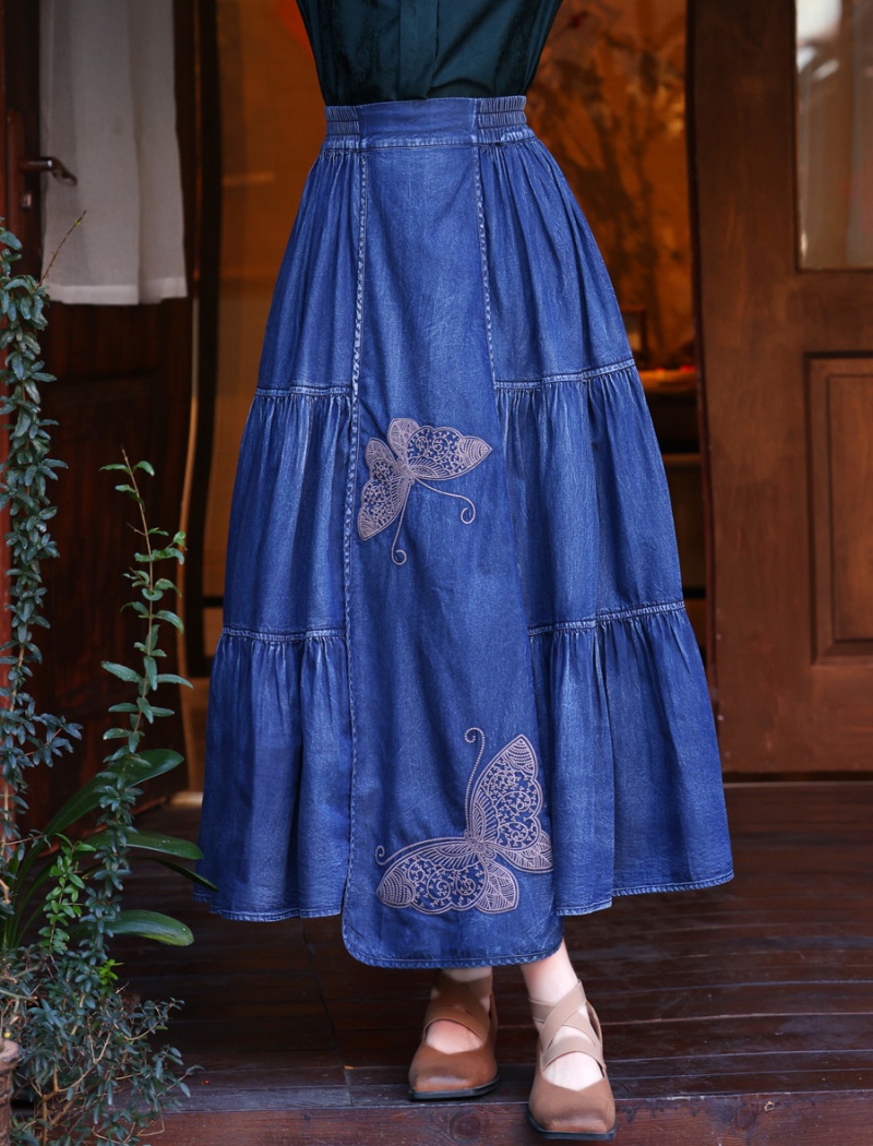 Slim retro butterfly embroidery spring elegant skirt