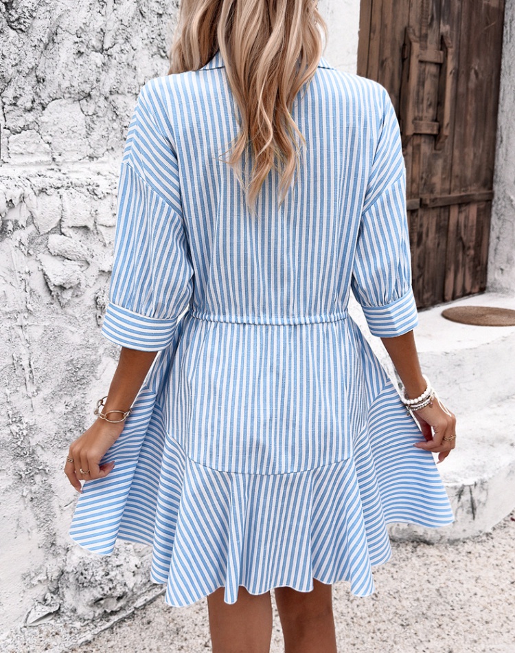 Spring and summer European style stripe dress for women