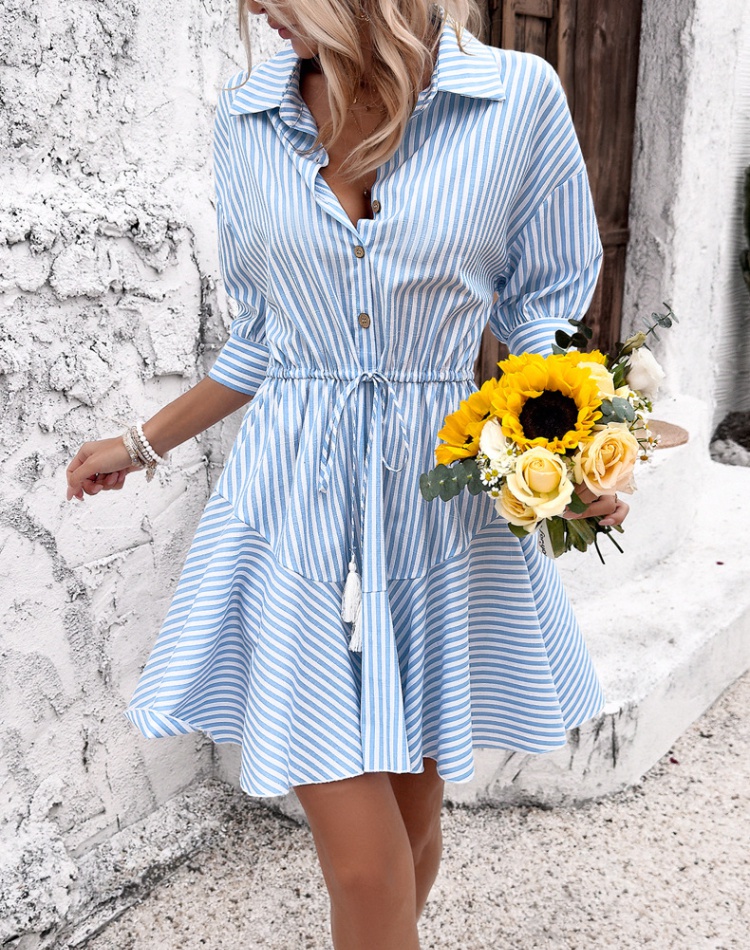 Spring and summer European style stripe dress for women