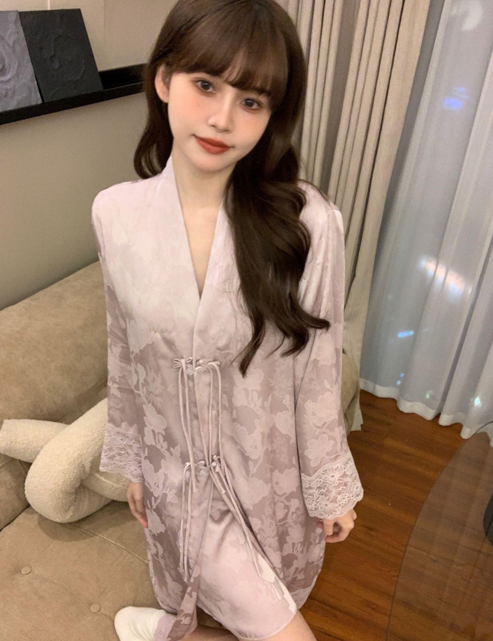 Homewear sexy pajamas jacquard nightgown a set for women