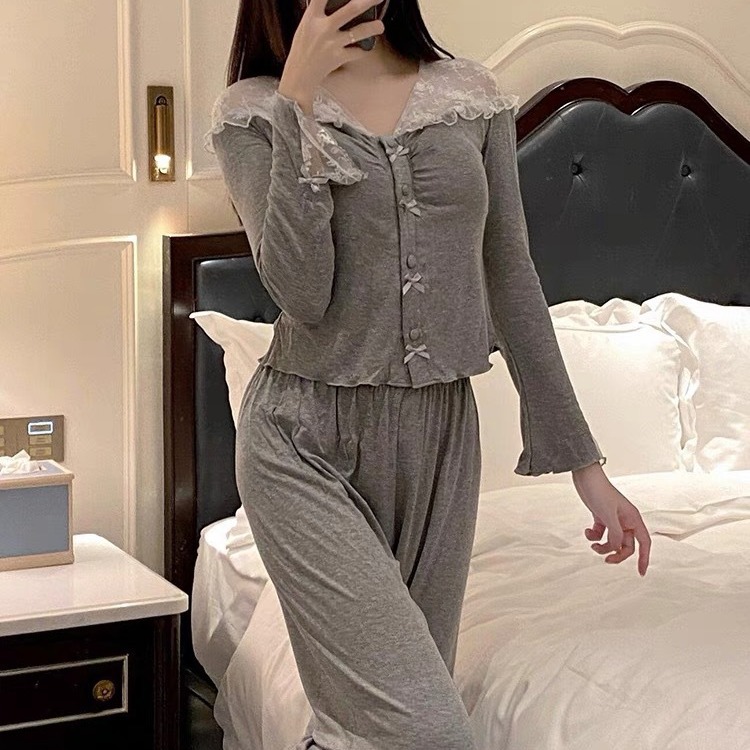 Spring sexy lace long sleeve homewear pajamas a set for women