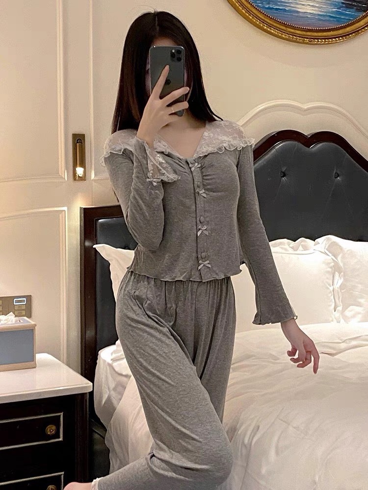 Spring sexy lace long sleeve homewear pajamas a set for women