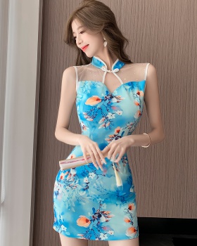 Hollow maiden dress Chinese style diamond T-back