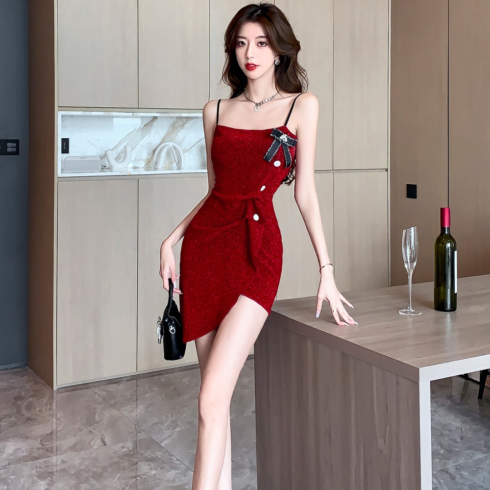 Liangsi wrapped chest formal dress spicegirl sling dress